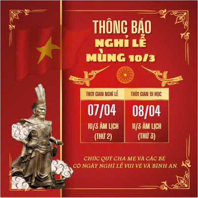 THÔNG BÁO NGHỈ LỄ GIỖ TỔ HÙNG VƯƠNG 10/3