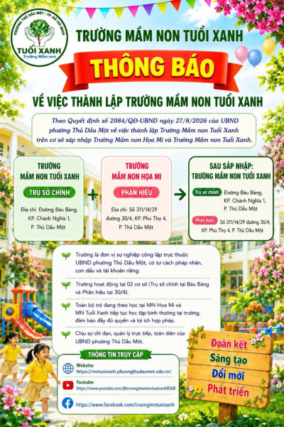 🌈 Thông báo thành lập trường mầm non Tuổi Xanh 🌈